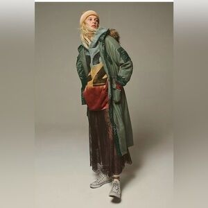 Free People Farrah Long Hooded Fur Trim Coat small